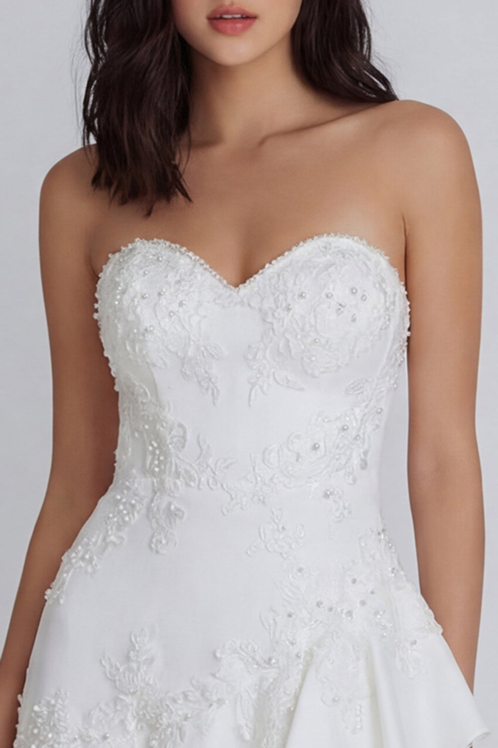 Strapless Appliqued Mini White Dress with Pearls