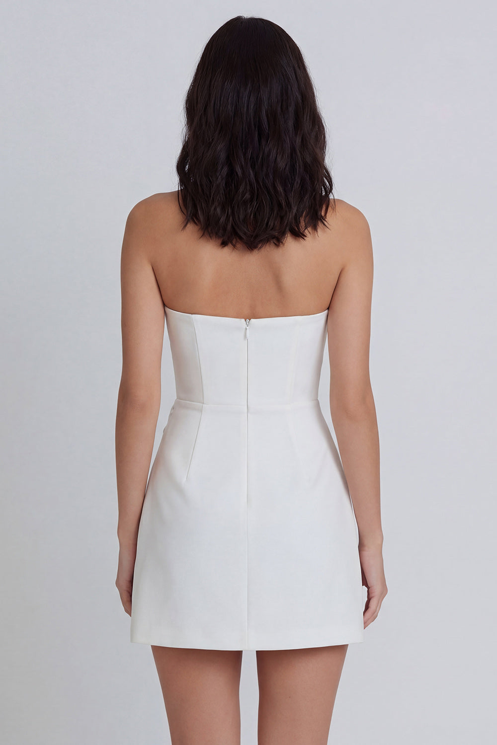 Strapless Ruched A Line Mini White Dress