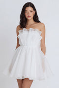 A Line Strapless Backless Mini White Dress with Bow