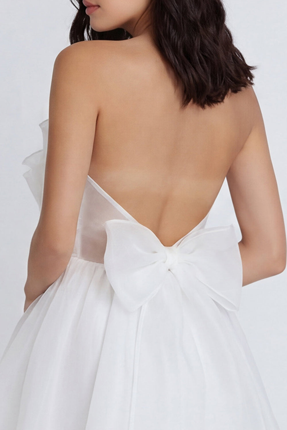 A Line Strapless Backless Mini White Dress with Bow