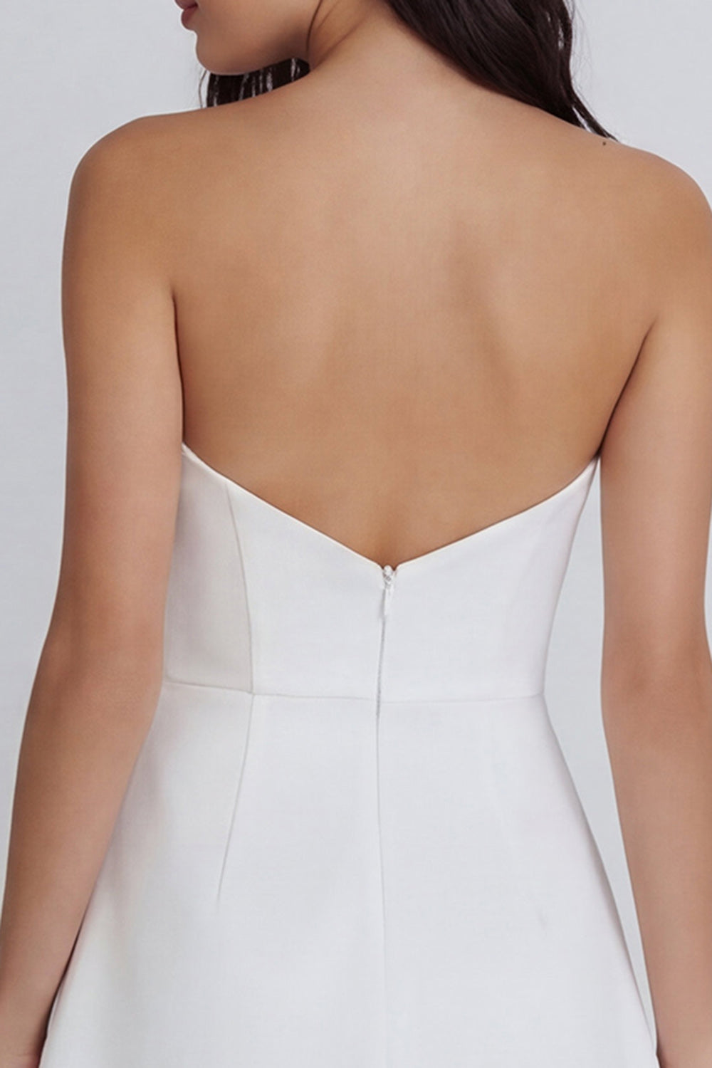 Strapless Ruched Bodycon Mini White Dress with Slit