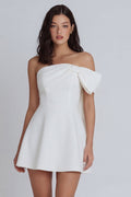 One Shoulder A Line Satin Mini White Dress