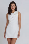 Bowed Bodycon Satin Mini White Dress