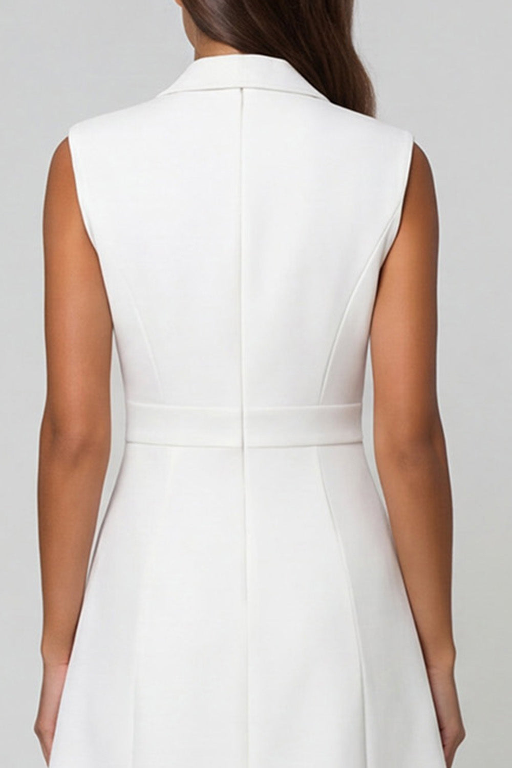 White Notched Lapel Sleeveless A Line Mini Work Dress