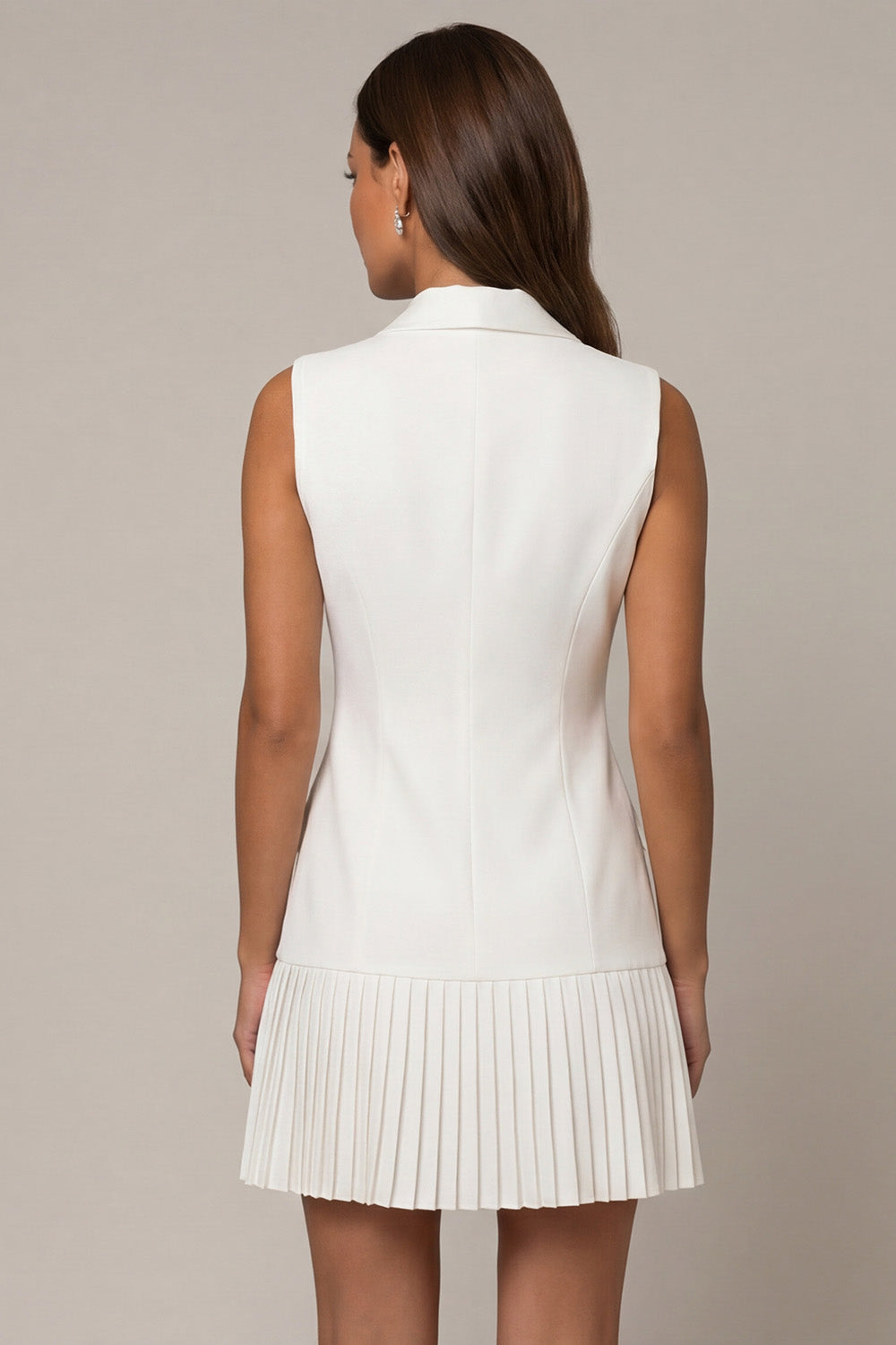 Shawl Lapel A Line Pleated White Mini Work Dress