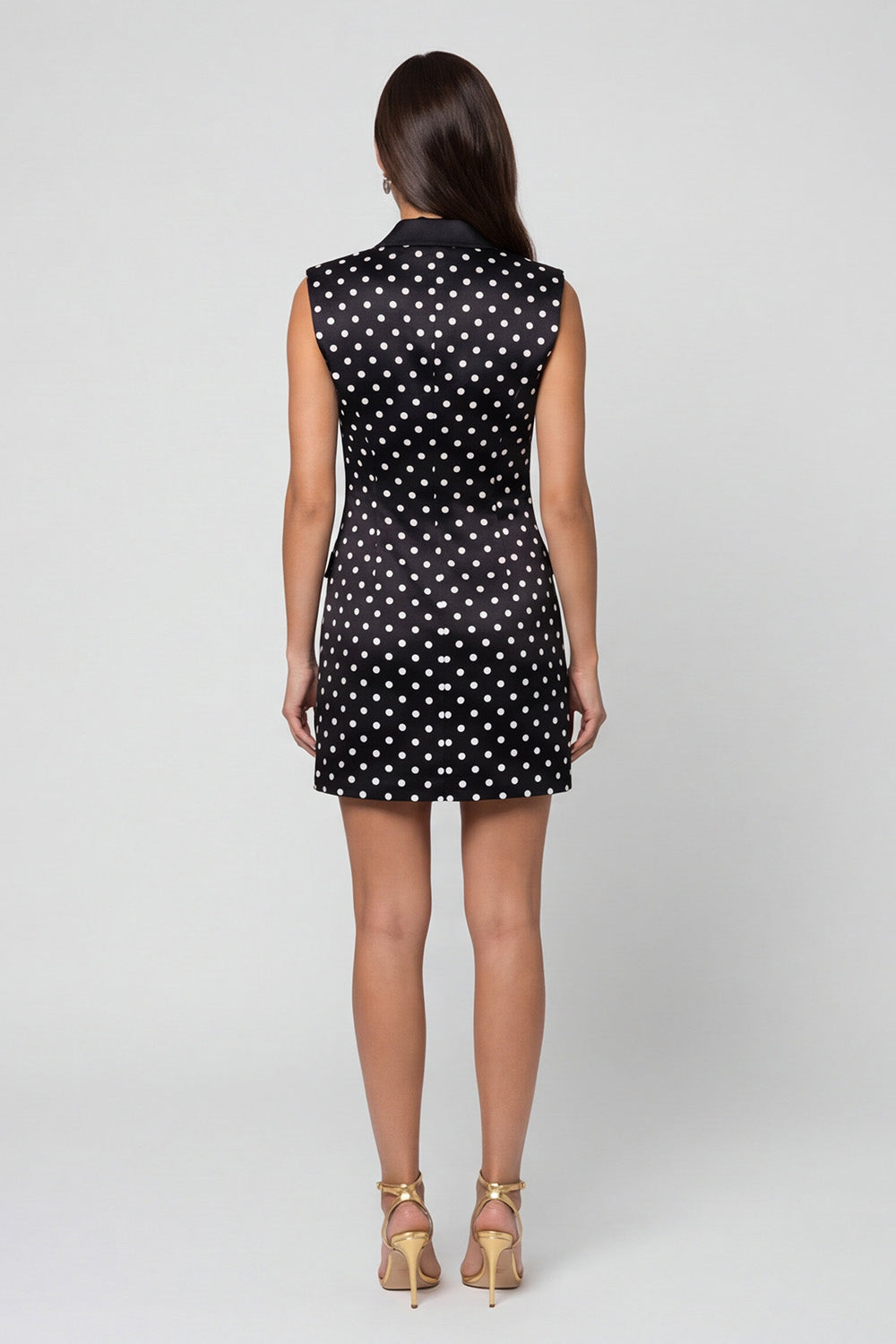 Black Peaked Lapel Polka Dot Sleeveless Bodycon Mini Work Dress