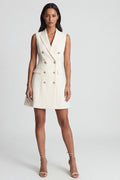 Ivory Peaked Lapel A Line Double Breasted Mini Work Dress