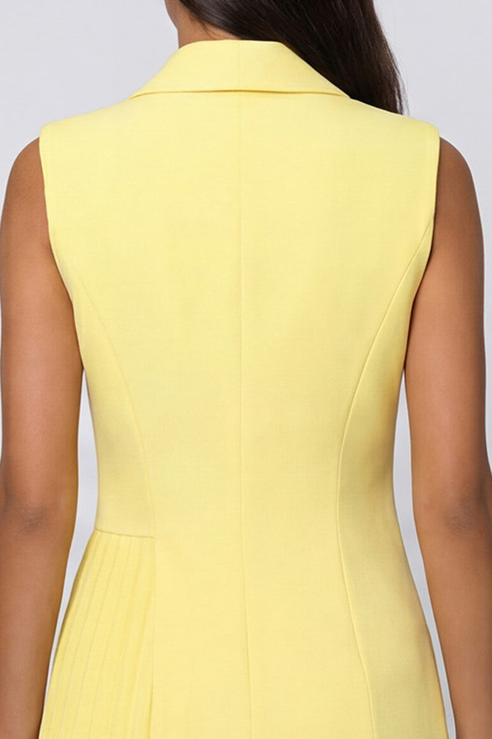 Shawl Lapel Yellow A Line Pleated Mini Work Dress
