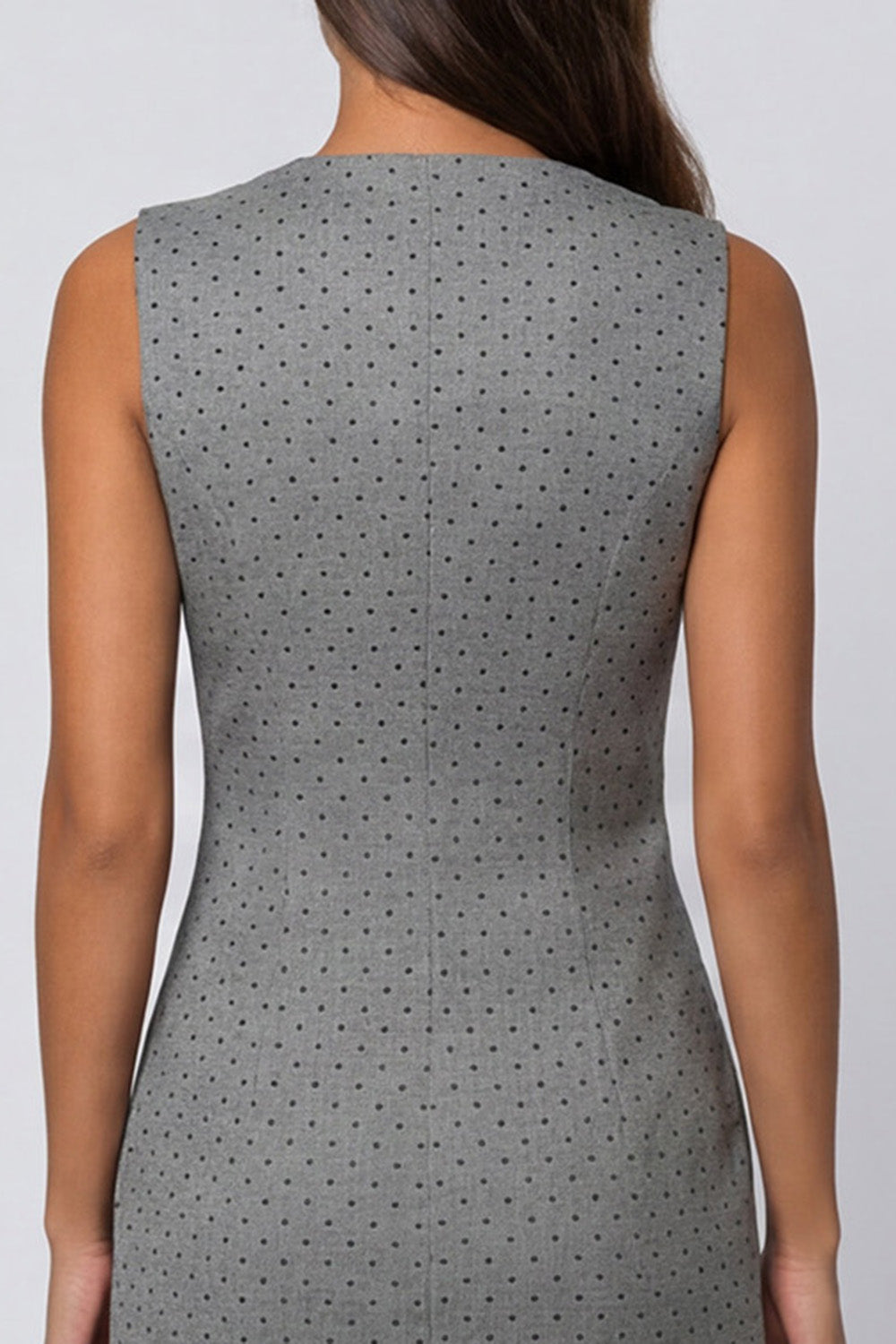 Grey Sleeveless Bodycon Midi Work Dress with Slit