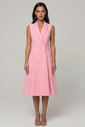 Pink Shawl Lapel A Line Double Breasted Midi Work Dress