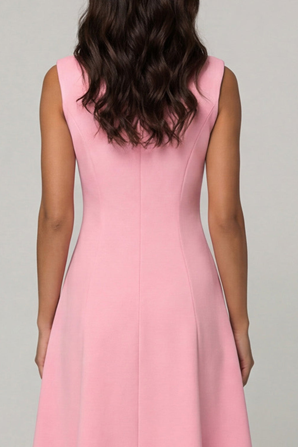 Pink Shawl Lapel A Line Double Breasted Midi Work Dress