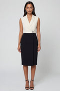 Shawl Lapel ColorBlock Black and White Bodycon Work Dress