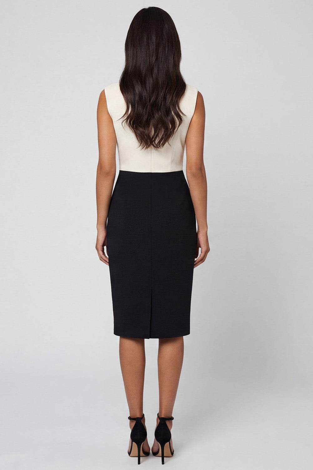 Shawl Lapel ColorBlock Black and White Bodycon Work Dress