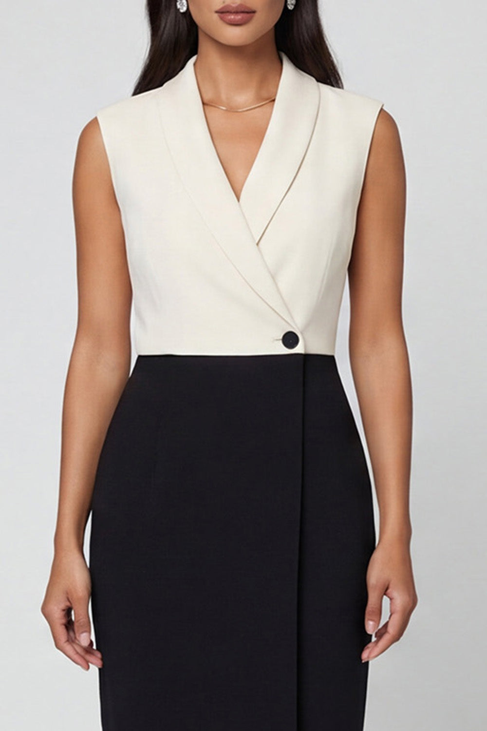 Shawl Lapel ColorBlock Black and White Bodycon Work Dress