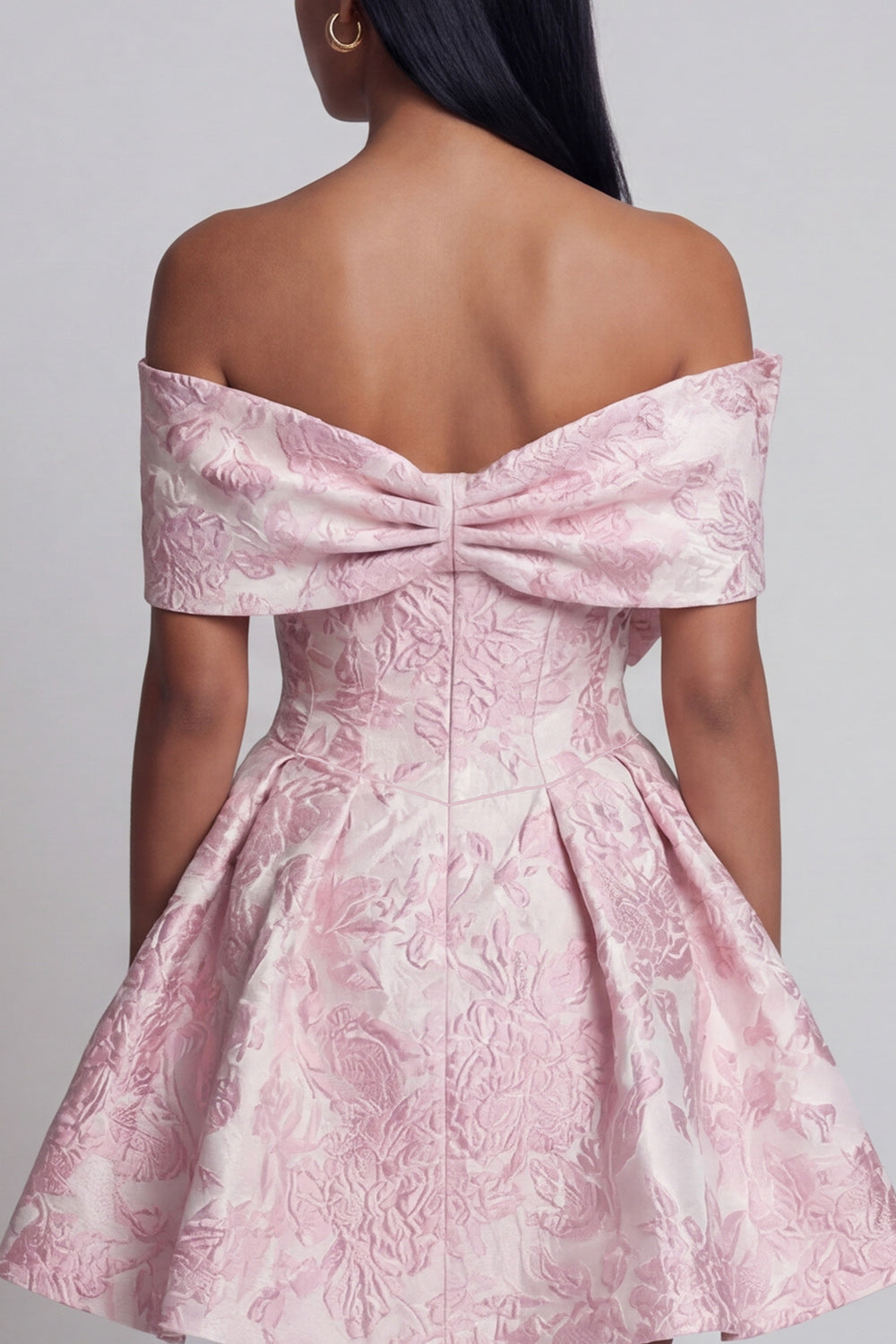Pink Floral Off the Shoulder A Line Mini Wedding Guest Dress