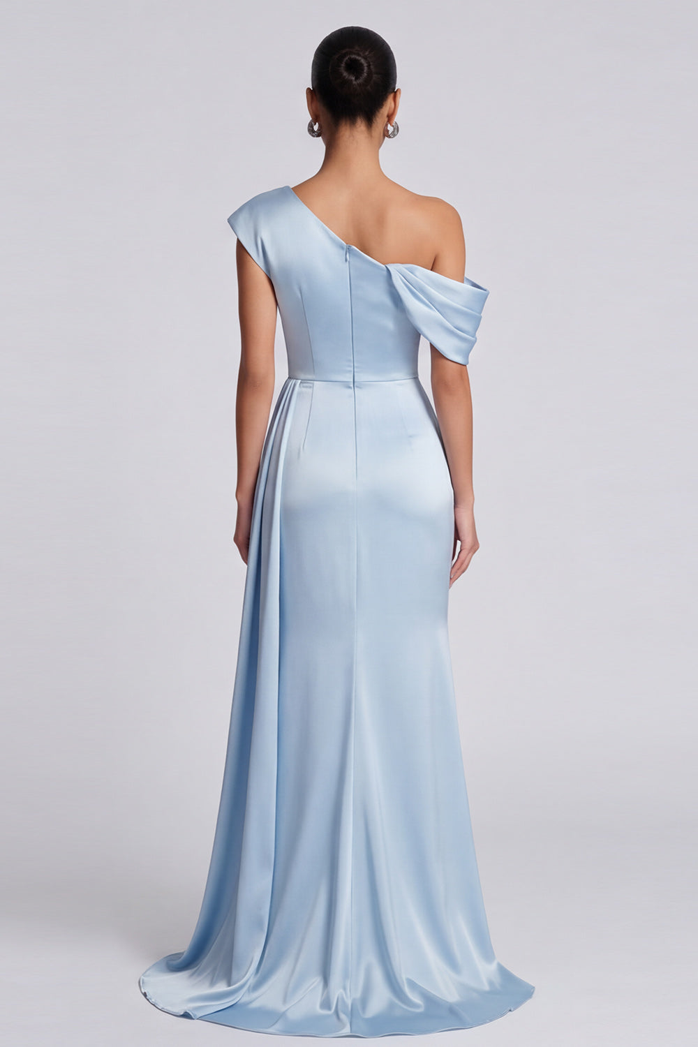 Mermaid Asymmetrical Neck Sky Blue Formal Dress with Slit