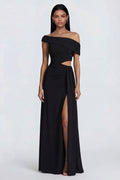 Black Cut Out One Shoulder Formal Dress with side streamer