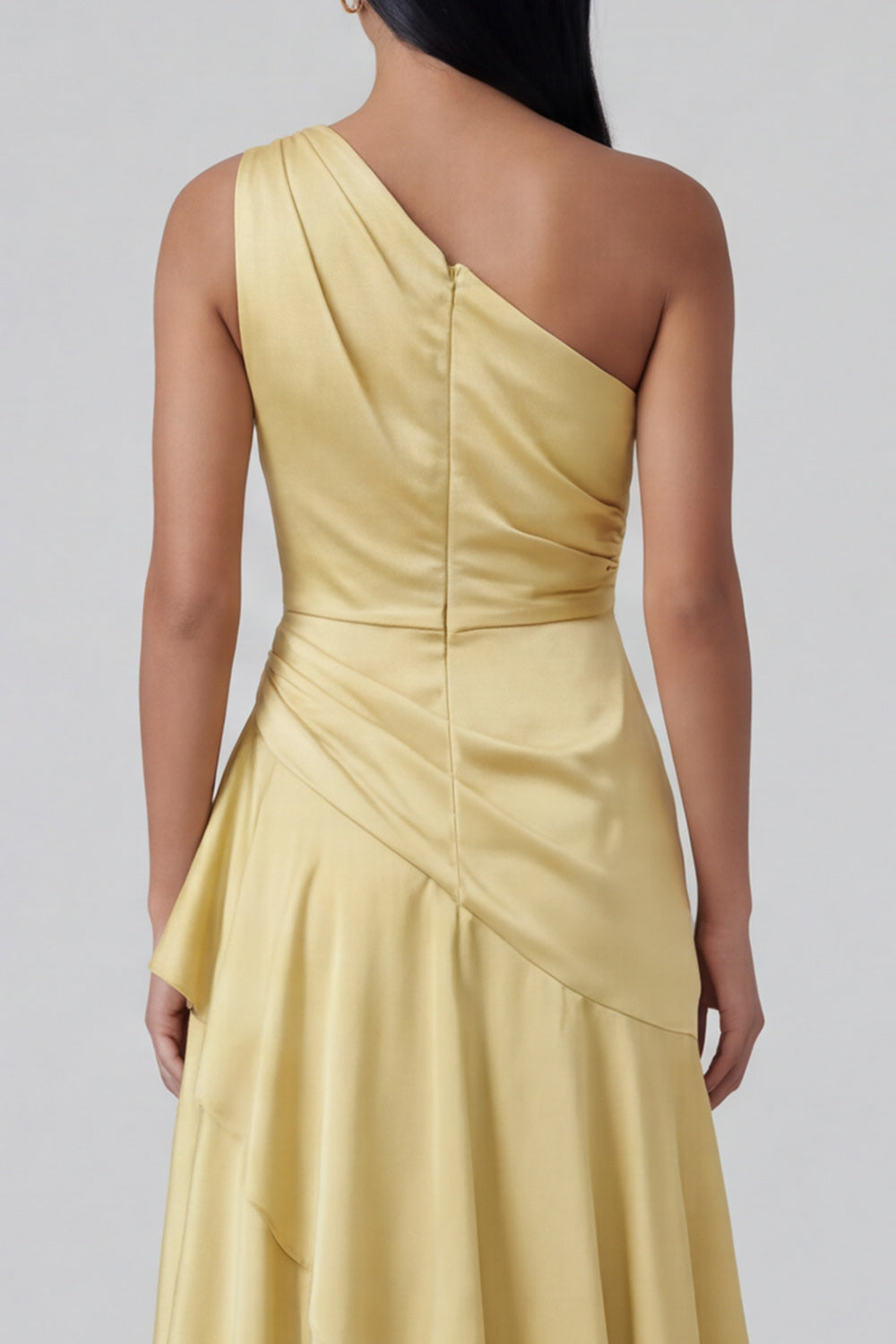 Yellow Tiered One Shoulder Ruffled Formal Dress with Slit