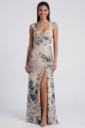 Ivory Floral A Line Wedding Guest Dress with Slit