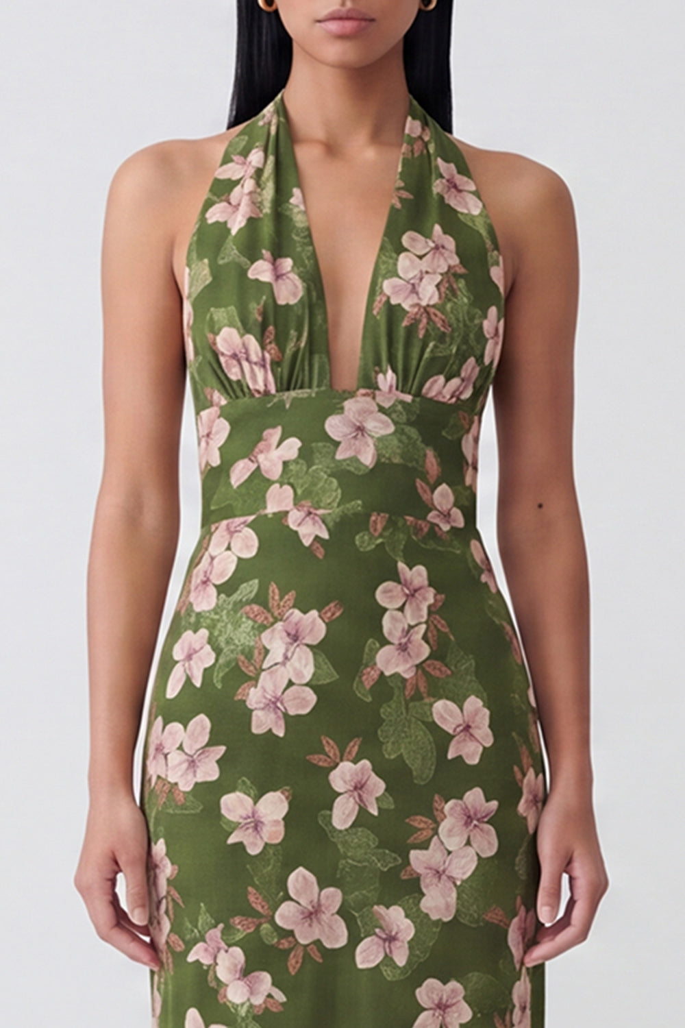 Dark Green Halter Sheath Floral Wedding Guest Dress
