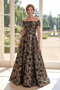 Black Floral Off the Shoulder A Line Mother of the Bride Dress