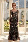 Long Sleeve Black Floral Mermaid Mother of the Bride Dress