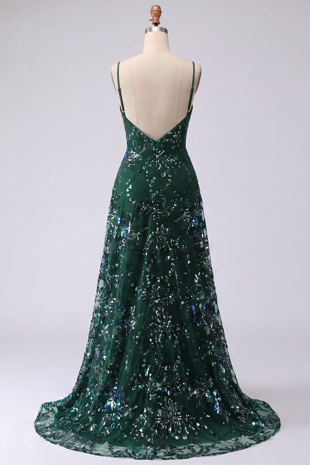 Dark Green Sequin A Line Maxi Prom Dress