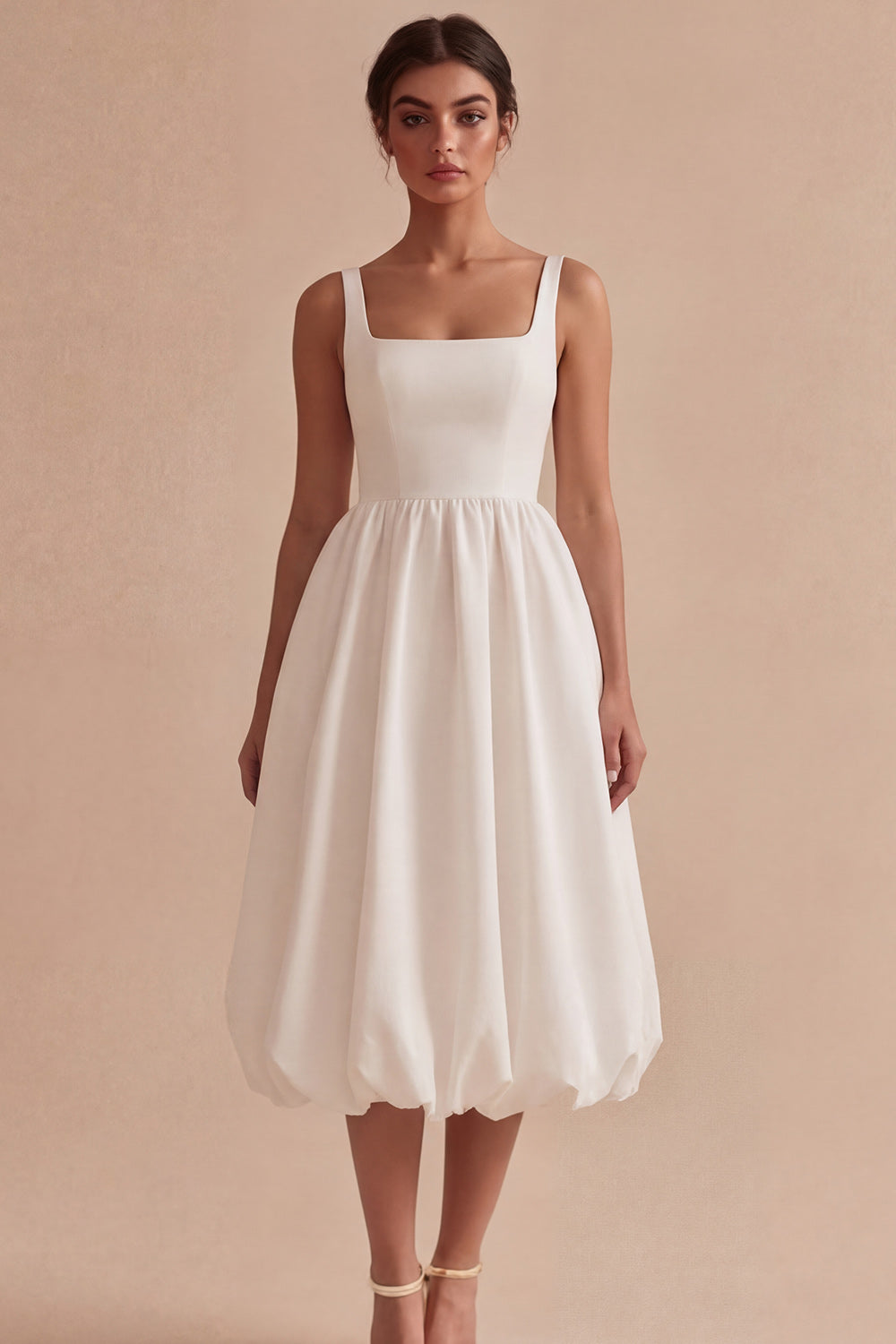 A Line Satin Midi White Dress