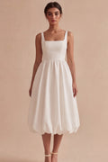 A Line Satin Midi White Dress