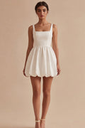 A Line Satin Spaghetti Straps Mini White Dress