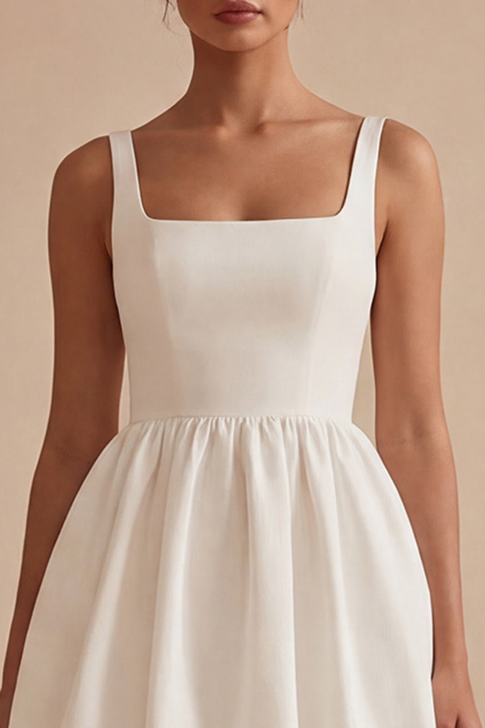 A Line Satin Spaghetti Straps Mini White Dress