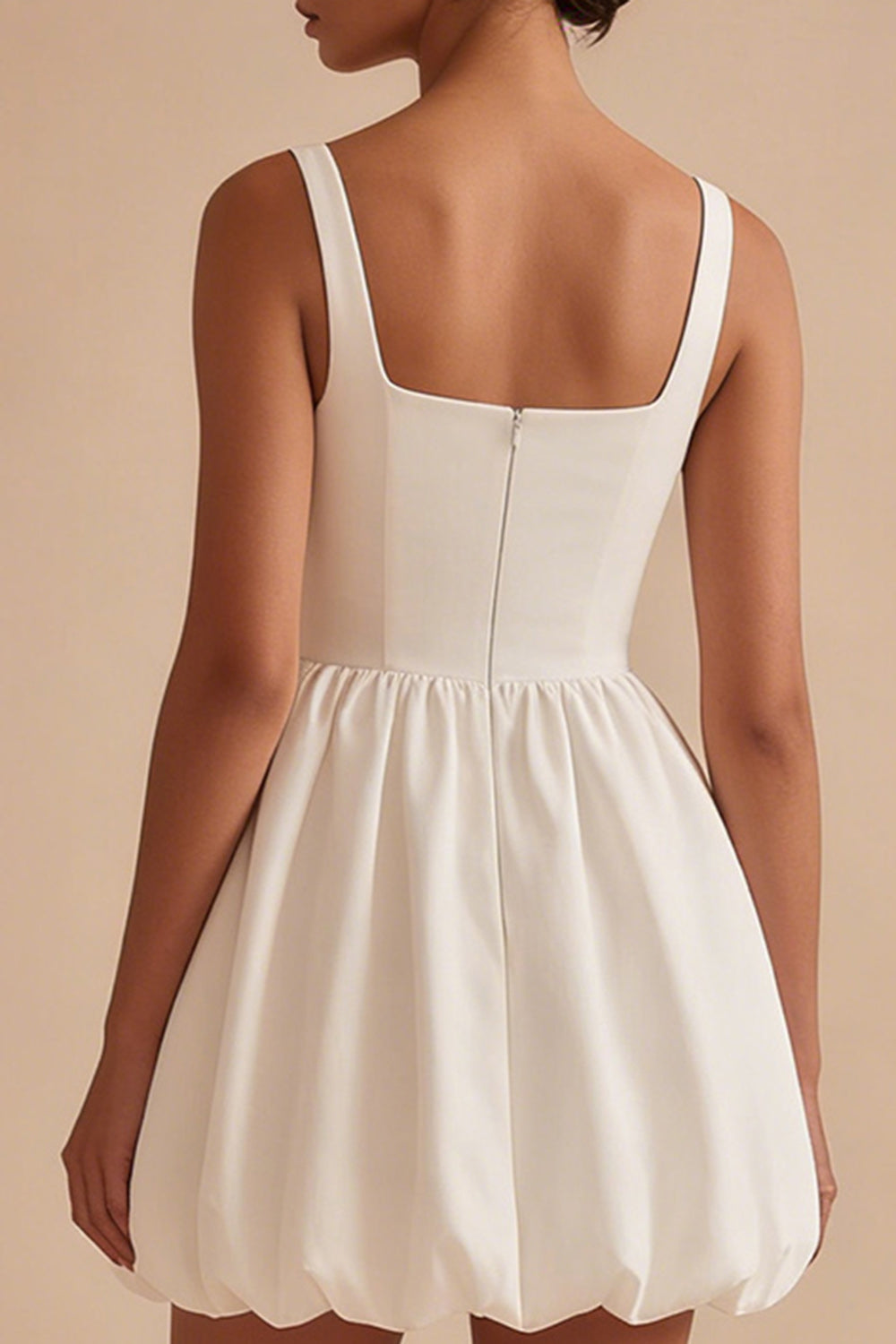 A Line Satin Spaghetti Straps Mini White Dress