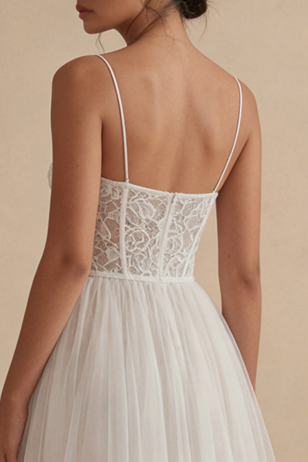 A Line Tulle Lace Corset Midi White Dress