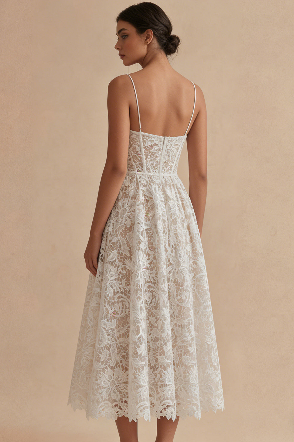 Lace A Line Corset Midi White Dress