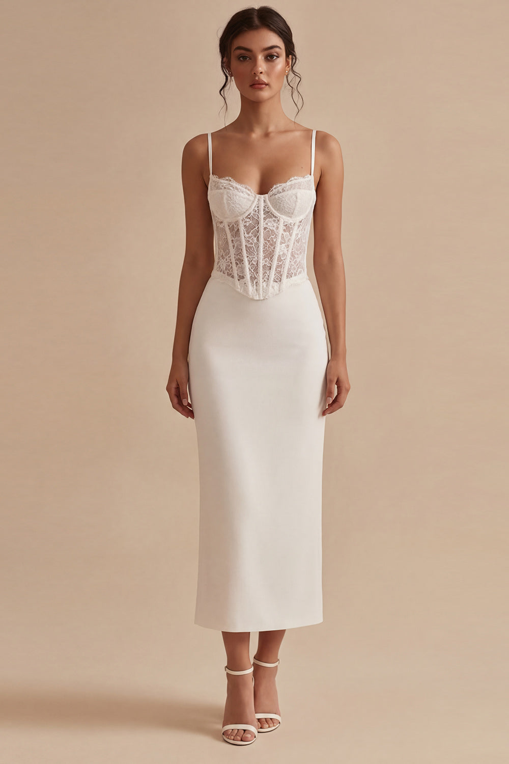 Lace Satin Corset Bodycon White Dress