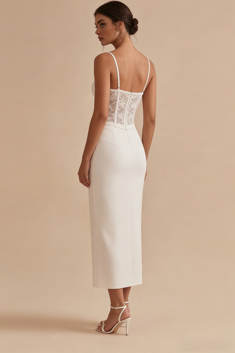 Lace Satin Corset Bodycon White Dress