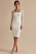 Long Sleeve Lace Bodycon White Midi Engagement Dress