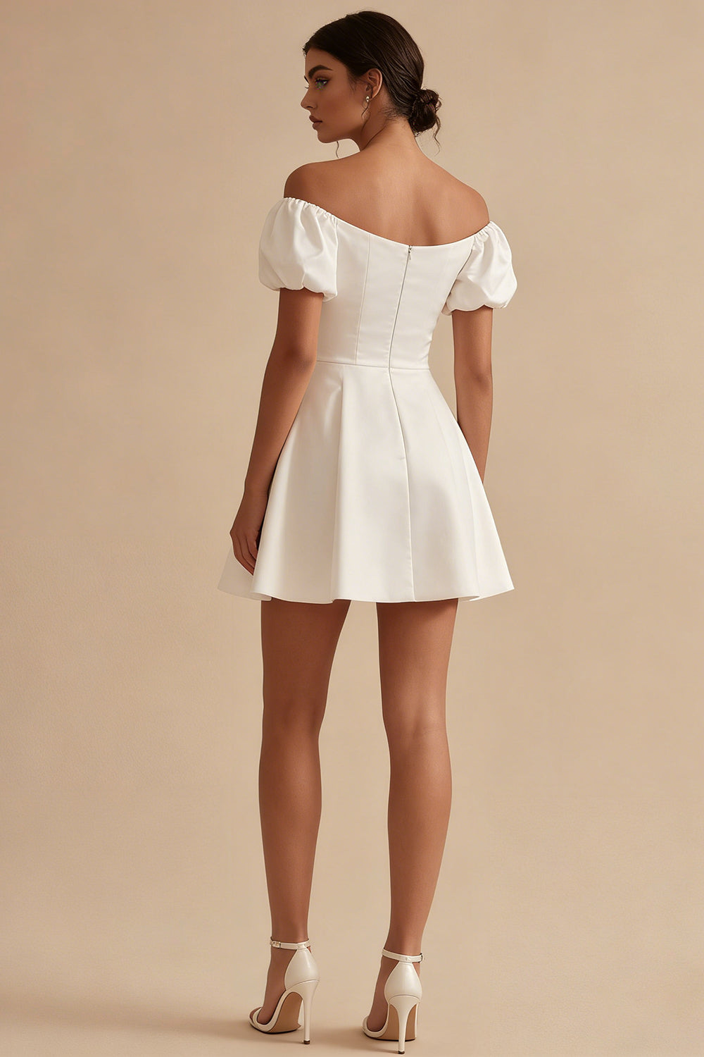 Off the Shoulder Satin A Line White Mini Engagement Dress