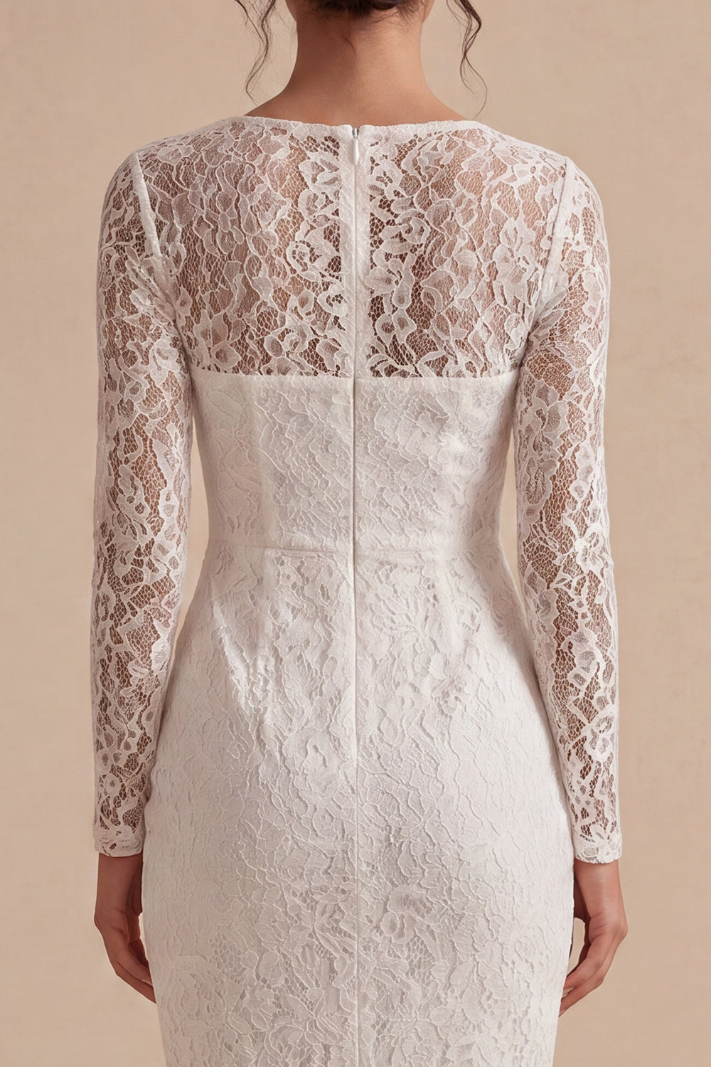 White Lace Long Sleeve Bodycon Midi Engagement Dress