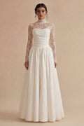 White High Neck Lace A Line Maxi Wedding Dress