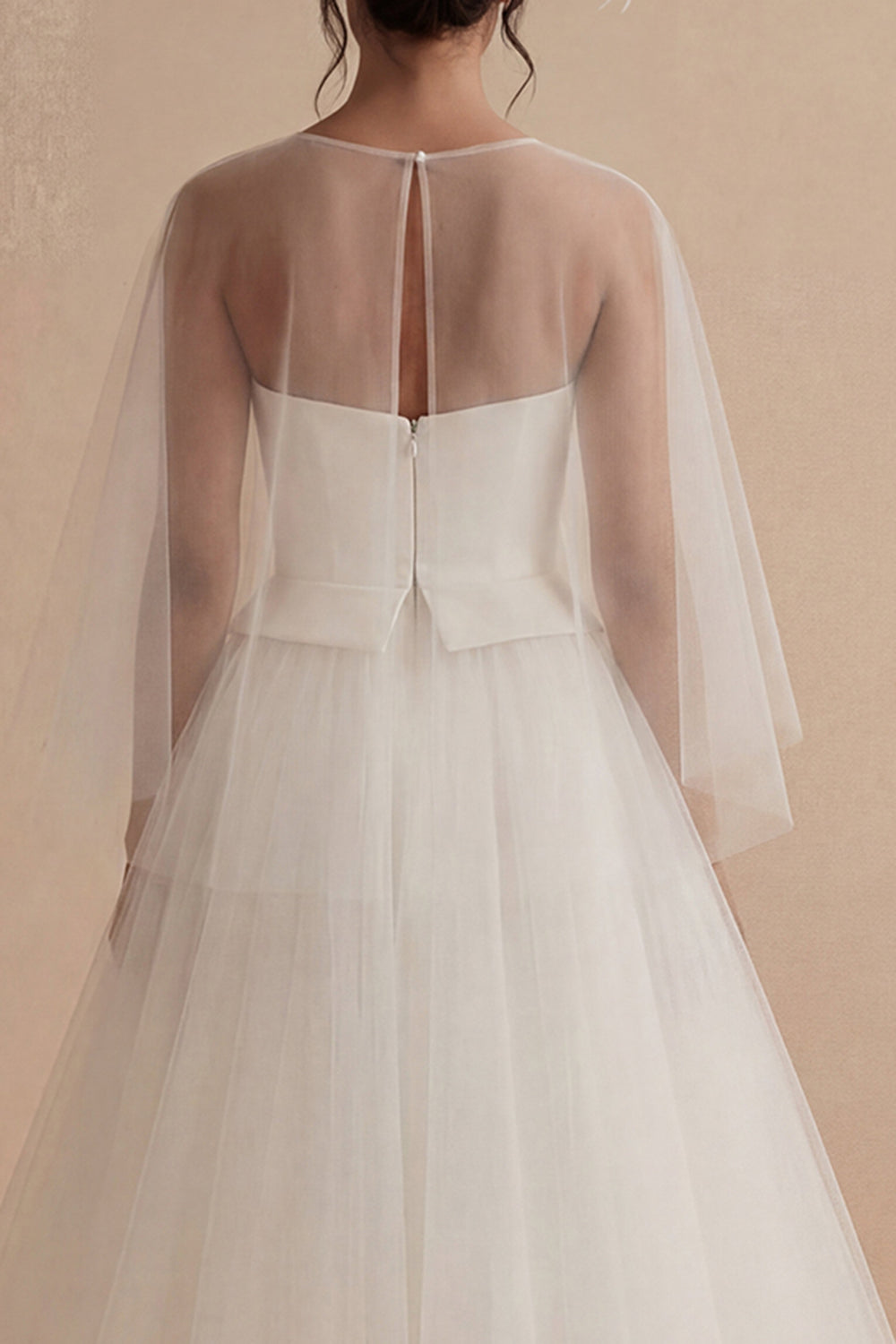 2 Piece White A Line Tulle Midi Engagement Dress