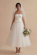 Strapless Tulle White A Line Engagement Dress