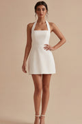 Halter Satin Bodycon Mini White Dress