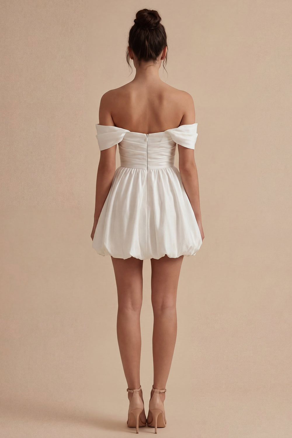 Off the Shoulder A Line Ruched Mini White Dress