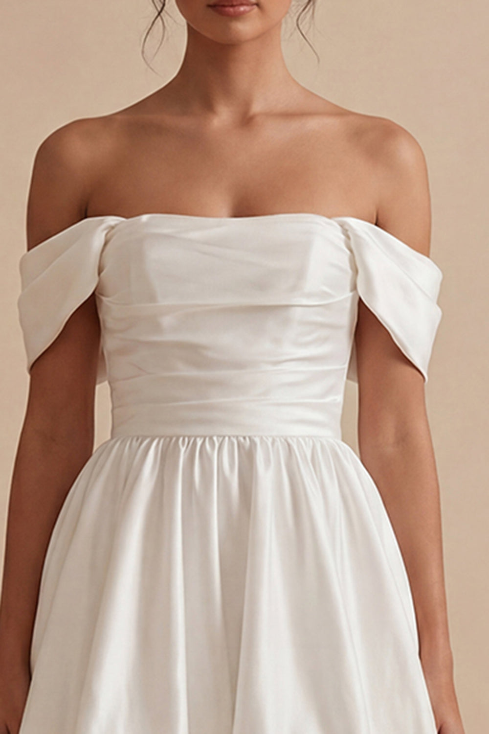 Off the Shoulder A Line Ruched Mini White Dress