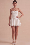 Basque Waist Strapless A Line Mini White Dress