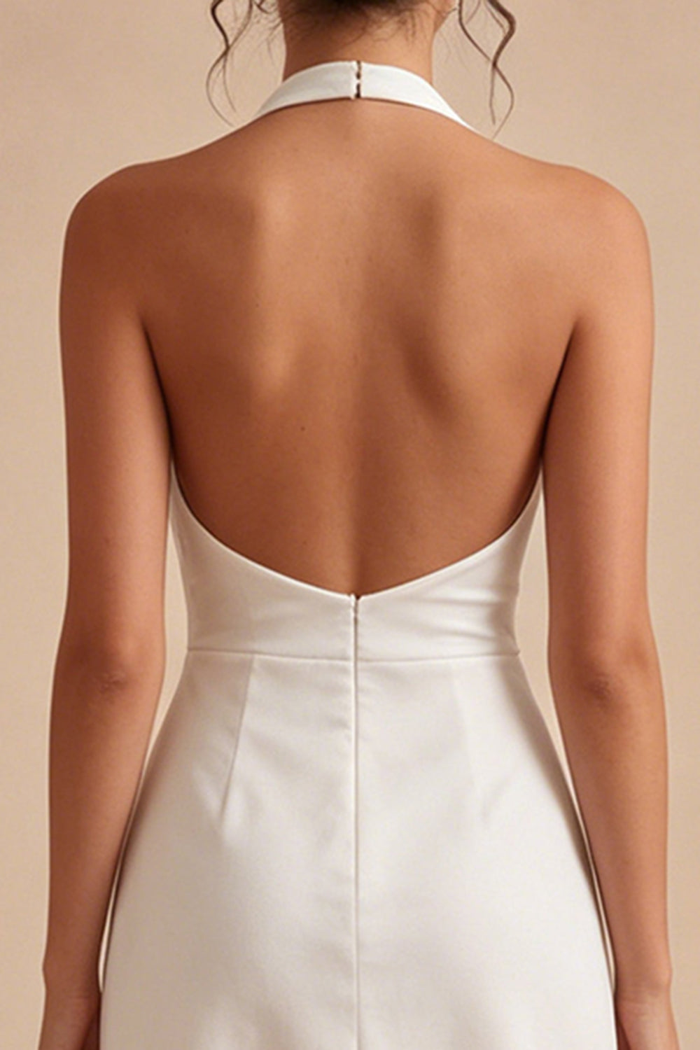 Halter Bodycon Satin Backless Mini White Dress