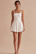 A Line Pleated Satin Mini White Dress