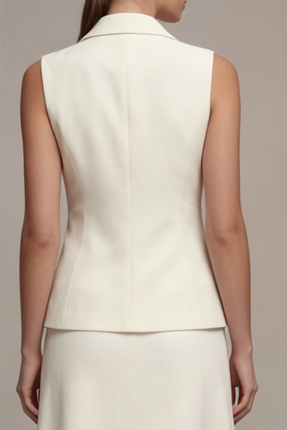 Ivory 2 Piece Notched Lapel A Line Midi Work Dress