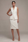 Ivory Notched Lapel 2 Piece Bodycon Midi Work Dress
